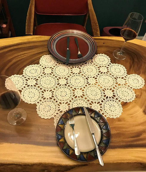 Beige Handmade Crochet Cotton Table Cloth Lace Doilies Square Lace Tablecloths 24 Inches....