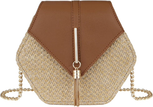 Straw Crossbody Bag for Women Cute Shoulder Handbag Summer Beach Bag Purse with Tassel...