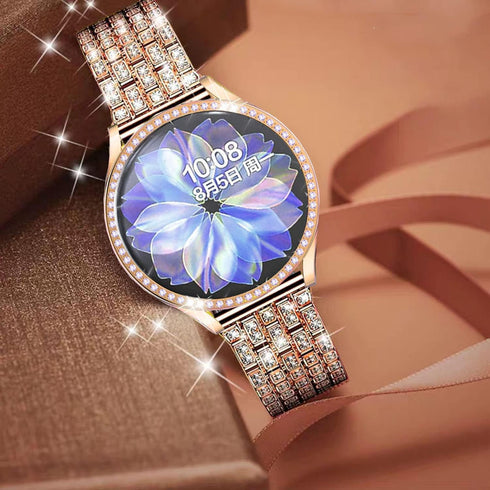 Bands Compatible with Samsung Galaxy Watch Active 2 40mm / Active 2 44mm, Shiny Diamond Stainless Steel Metal Strap with Rhinestone Protective Cas...
