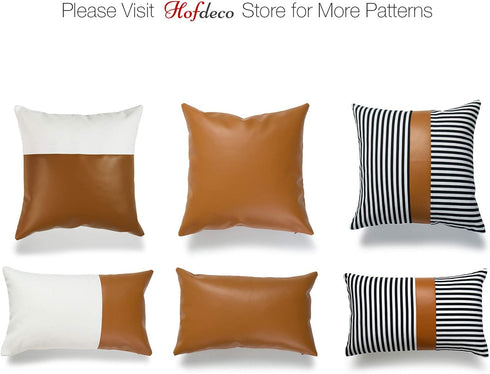 Hofdeco Faux Leather and 100% Cotton Pillow Cover Only, Camel Black Modern Design Stripes, 12"x20"...