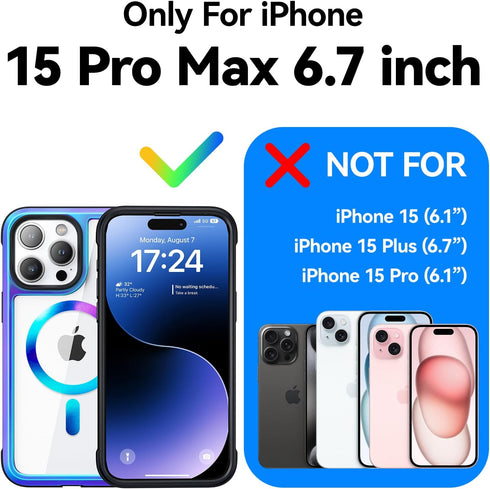 Meifigno Rainbow Series Mag Case for iPhone 15 Pro Max Case 6.7 inch - MagSafe Compatible - Aluminum Alloy Frame - MIL-GRD Drop Protection, Clear ...