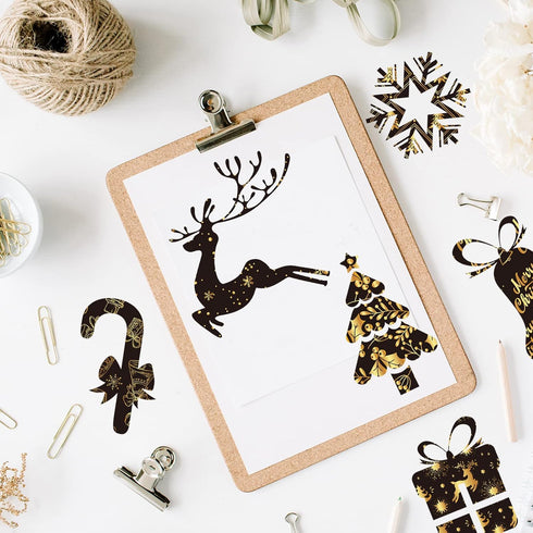 12" Christmas Pattern Paper & Sticker Kit Black Gold Scrapbook Premium Specialty Paper Double-Sided 12"x12" with 12 Designs 36 sheets for Scrapboo...