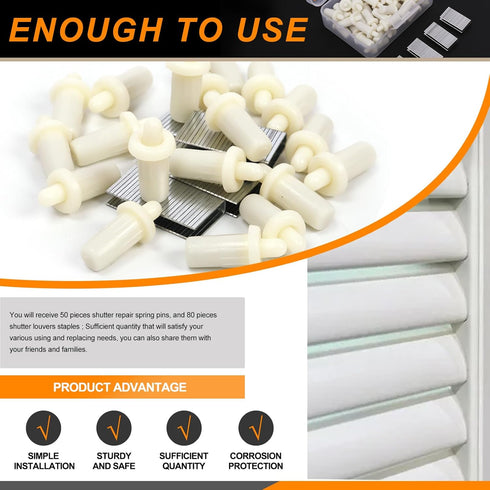 130Pcs Professional Plantation Shutter Repair Kit Includes 50Pcs Spring Loaded Shutter Pins and 80Pcs Tilt Rod Shutter Louvers Staples Shutter Pin...