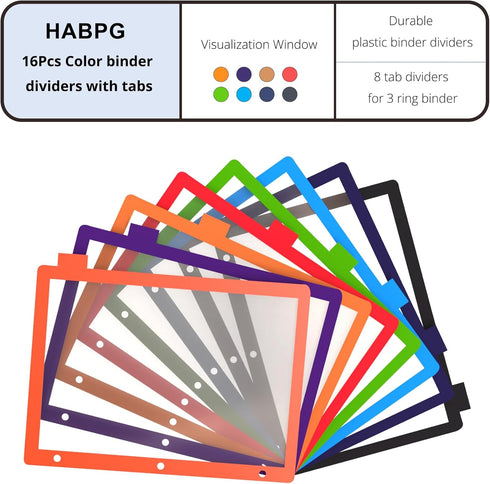 16Pcs/2 Set 8 Tab Dividers for 3 Ring Binder, 16 Pcs Clear Color 3 Ring Binder Dividers with Tabs, Page Folder Dividers, Plastic Tabbed File Divid...