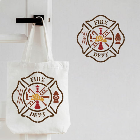 FINGERINSPIRE Fire Department Painting Stencil 11.8x11.8 inch Maltese Cross Stencil with Fire Hydrant Ladder Pattern Reusable Plastic Painting Ste...