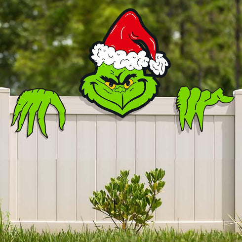 Christmas Decorations Outdoor - Fence Yard Sign with Hand Head for Holiday Christmas Fence Peeker Decorations...