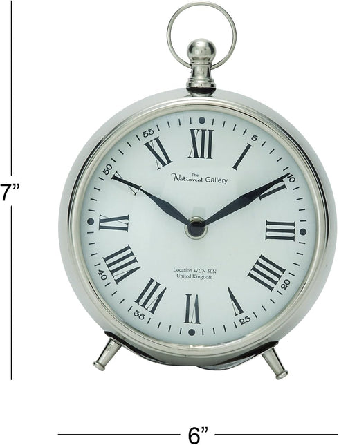 Deco 79 Stainless Steel Metal Decorative Clock Mantel Clock with Ring Top, Tabletop Clock 6" x 3" x 7", Silver...