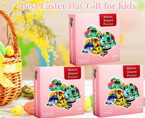 Puzzles for Kids Ages 4-6-8,120 Piece Jigsaw Puzzles Rabbit Shaped Learning Educational Toys Gifts for Boys Girl Age 4 5 6 8 Birthday Party Favors...