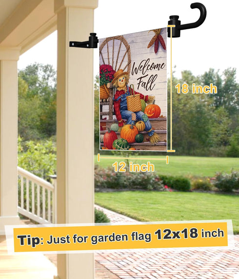 Wall Garden Flag Stand Holder Pole with 2 Stoppers for 12 x 18 Outside Small Flags Décor, One Piece Wall Mounted Metal Garden Flag Scroll Hanger f...