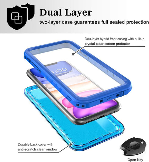 SPORTLINK Waterproof Case for iPhone 11, Full Body Heavy Duty Protection Full Sealed Cover Shockproof Dustproof Built-in Clear Screen Protector Ru...