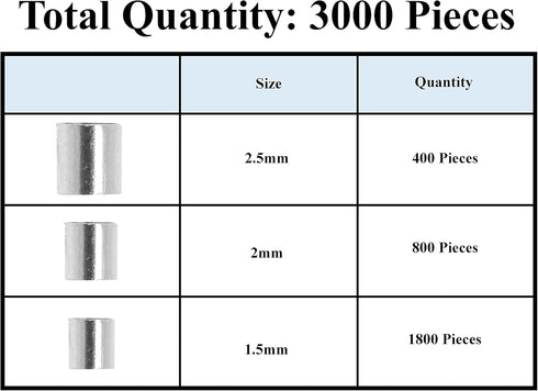 Mandala Crafts Crimp Beads for Jewelry Making – Bead Stopper Crimping Beads for Jewelry Making and Beading - Bead Crimping Kit 3000 PCs Silver 1.5...