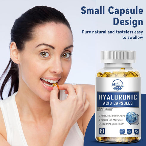 Nature's live Hyaluronic Acid Supplements, 850mg High Bioavailable Dietary Hyaluronic Acid Capsules, Double Strength Skin Hydration, Joint Lubrica...
