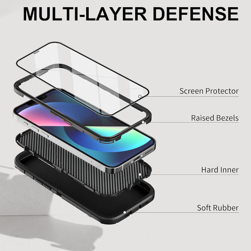 iPhone 13 Case with 2 Pack Screen Protector - Military Grade Rugged Full Body Phone Case for Men and Women (Black)...
