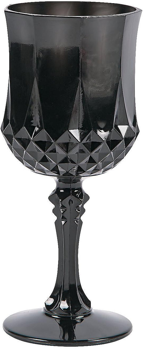 Fun Express Plastic Black Patterned Wine Glasses - Set of 12, 8 oz Goblets for Weddings, Halloween, and Parties - Elegant and Convenient...