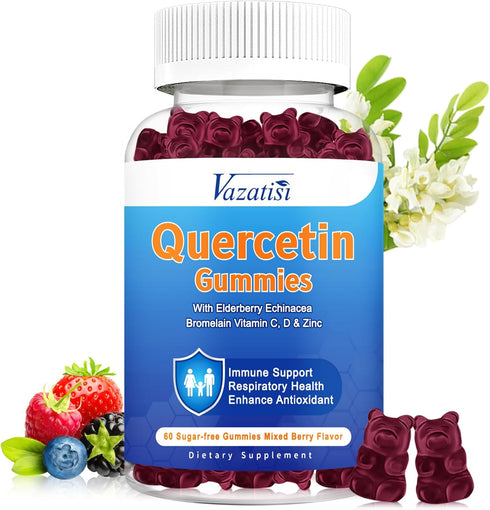 Quercetin Gummies for Kids, Adults Women Men, 1200mg Organic Quercetin with Bromelain Elderberry Vitamin C Zinc Echinacea Immune Support Supplemen...