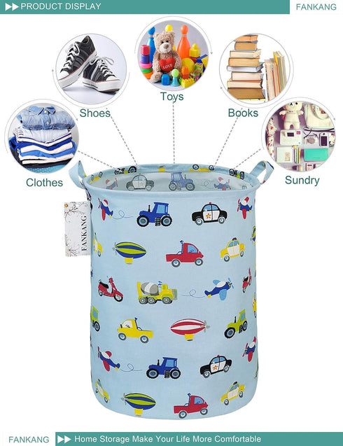 FANKANG Storage Basket, Nursery Hamper Canvas Laundry Basket Foldable with Waterproof PE Coating Large Storage Baskets for Kids Boys and Girls, Of...