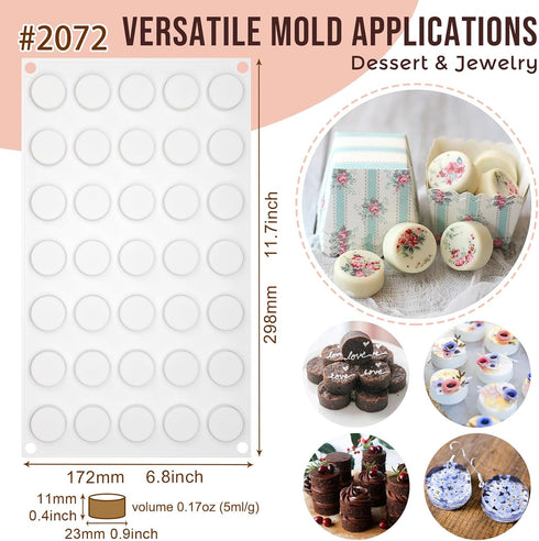 FUNSHOWCASE Mini Round Disc Silicone Mold Tray per Cavity 0.9x0.9x0.4inch 35 Cavities...