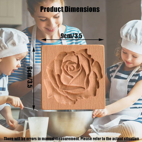 Wooden Cookie Mold and Biscuit Stamp, 3D Embossing Tool for Baking Cookies, Personalized Hand-Pressed Design Cookie Presses Stamps, Wooden Mold fo...