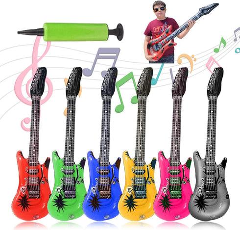 6 Pcs Inflatable Guitars for Parties, 35 Inch Rock Star Guitar, Inflatable Instruments Blow Up Guitars, Rock and Roll Party Photo Booth Props for ...