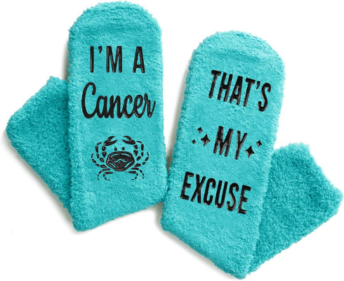 HAPPYPOP Cancer Zodiac Birthday Astrology Constellation Horoscope Gifts for Women Teen Girls, Fuzzy Green Fluffy Space Galaxy Cancer Socks Teens...