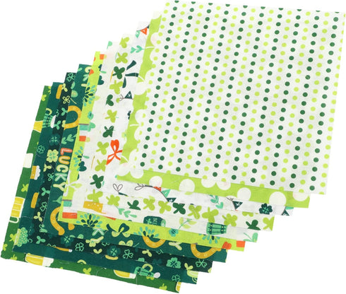10 Sheets Printed Fabric Set Quilting Fabric Bundle Cotton Patchwork Squares St Patricks Day Fat Quarters Irish Shamrock Quilting Patchwork Self M...