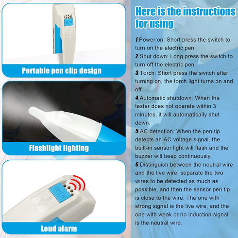 2 Pieces Christmas Light Tester Voltage Bulb Tester Detector Pen Led Voltage Tester Pen with Led Flashlight Buzzer Alarm Electroscope Range 90v - ...