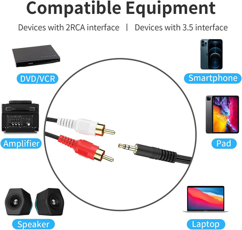 3.5mm to 2 Male RCA Cable - 6FT Stereo Audio Adapter Braided Hi-Fi Sound Auxiliary Y Splitter, Metal Shell Shielded Aux RCA Y Cord Compatible with...