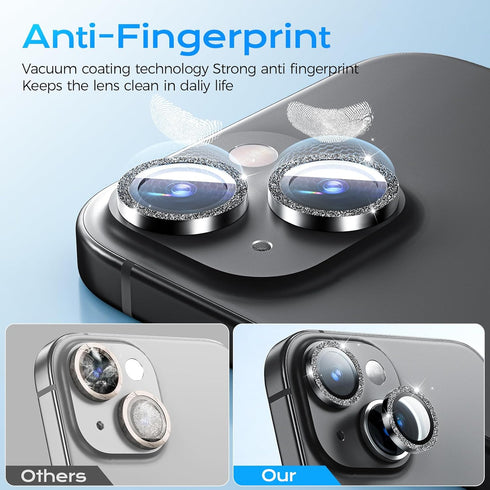 for iPhone 15 Camera Lens Protector Bling and 3 Pack Screen Protector, Tempered Glass Camera Cover, Anti-Scratch Anti-Drop Protection Glitter Came...