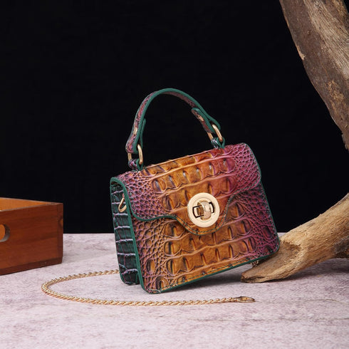 Chic Women Crocodile Leather bags Mini Top-Handle Clutch Compact Evening Bag Stylish Accessory for Essentials...