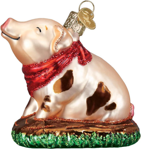 Old World Christmas Piggy in The Puddle Ornament, Pink...