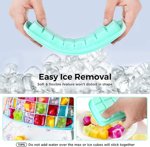 Ice Cube Tray, Soft Silicone Ice Tray with PP Lid, Flexible Ice Cube Trays for Freezer (24 Cubes, Blue)...