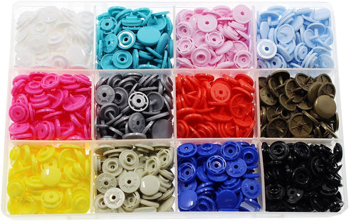 288 Sets KAM T8 Snaps, BetterJonny Size 24 Plastic Snaps Starter Fasteners Kit No-Sew Buttons for Crafts Clothing Diaper Sewing 12 Colors...