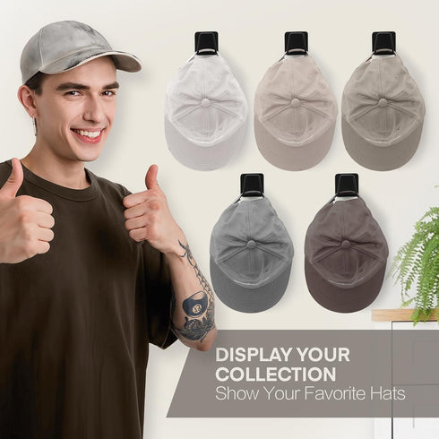 8 Pack hat racks for baseball caps wall, Stainless Steel Hat Organizer for baseball caps, No-Drilling,Strong Adhesive Hat Hanger, Hat Holder for p...