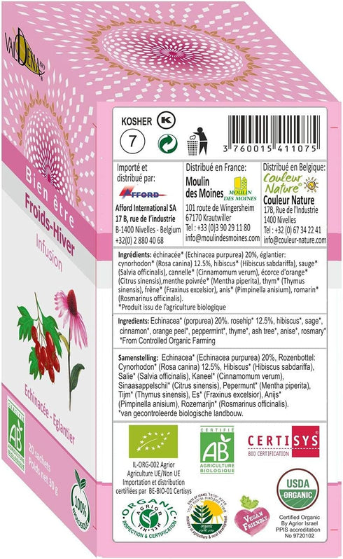 Valdena Bio Organic Echinacea Rosehip Herbal Tea Infusion (Pack of 3, total of 60 individually wrapped Tea Bags) Immunity boost, Immune support, W...