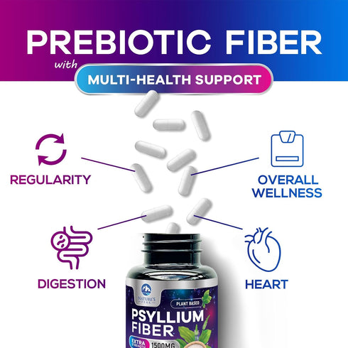 Psyllium Husk Powder Caps 1500mg - Non-GMO, Natural Soluble Fiber for Daily Digestive Health & Regularity Support, Vegan Psyllium Fiber Supplement...