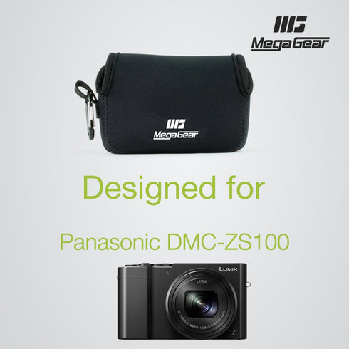 MegaGear ''Ultra Light'' Neoprene Camera Case Bag with Carabiner for Panasonic Lumix DC-ZS80, DC-ZS70, DMC-ZS100, DC-TZ95, DC-TZ90, DMC-TZ100 (Bla...