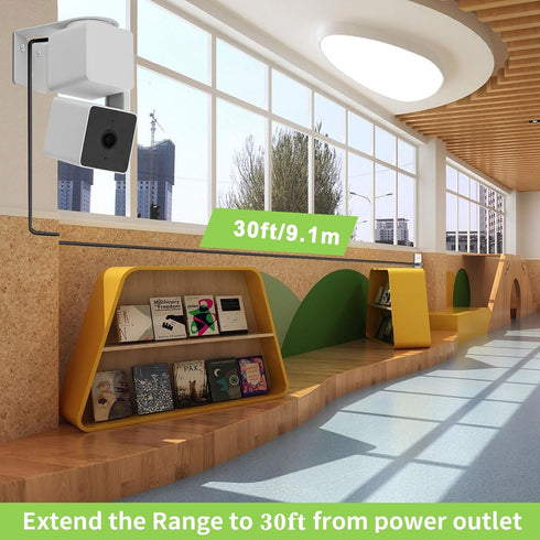 30FT/9M L-Shape Micro USB Extension Cable Compatible with WYZE Cam Pan V3, 90 Degree Extension Charging Cable Power Your WYZE Cam Pan V3 Continuou...