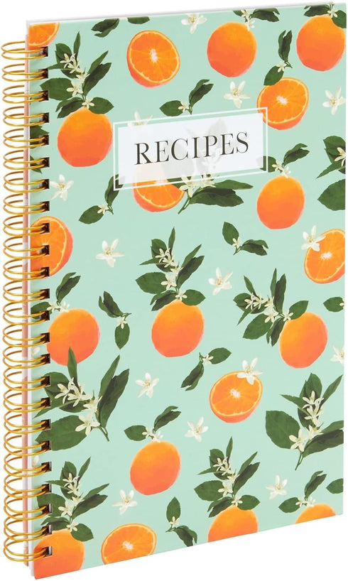 Blank Recipe Book to Write Your Own Recipes, 120 Pages, 8 Sections, Floral and Orange Theme, Laminated Hardcover (5.5 x 8.5 In)...
