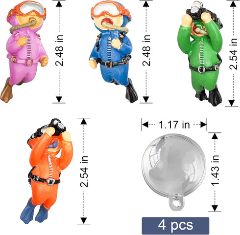 4 Pack Floating Fish Tank Decorations?Cute Little Diver Aquarium Decoration Cartoon Fish Playmate with Floating Device Fish Tank Accessories...