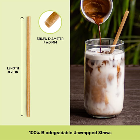 – 100 PCS of 8.25 Inches Unwrapped Biodegradable Straws – Made of Vegetable Fibers, Best Environment Friendly Drinking Straws for Hot and Cold Bev...