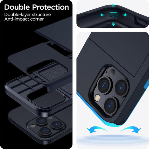 ???????? ?????? iPhone 15 Pro Case with Card Holder - Wireless Charging Compatible iPhone 15 Pro Wallet Case with Hidden Card Slot for Men and Wom...