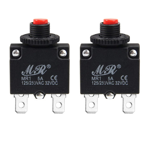 5 Amps Thermal Circuit Breakers 125/250V AC 32V DC Push Button Manual Reset Overload Protector Switch 5A 2 Pack...