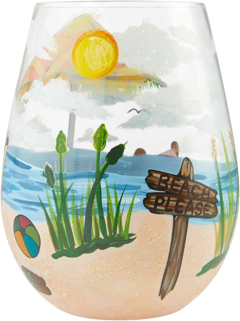 Enesco Designs by Lolita Beach Please Hand-Painted Artisan Stemless Wine Glass, 1 Count (Pack of 1), Multicolor, 20 ounces...