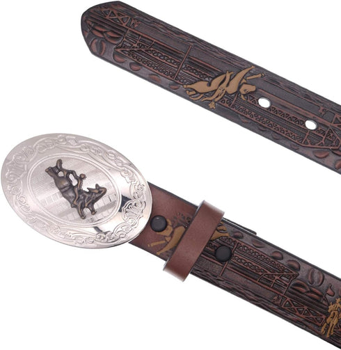 Nocona Boy's Bull Rider Cowboy Design Belt, Brown, 18...