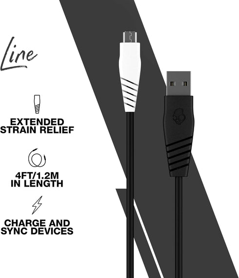 Skullcandy Line Micro USB Cable / Charge your Android Phone, Speaker, Headphones and more / USB to Micro USB Cable - 4ft Black/White...