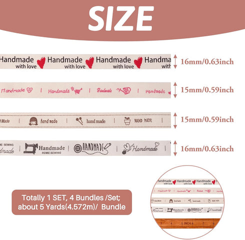 Cheriswelry 20yards Cartoon Printed Cotton Ribbon Word Handmade with Love Printed Ribbons Home Sewing Cloth Labels Ribbon Tag Knitting Crafts Garm...