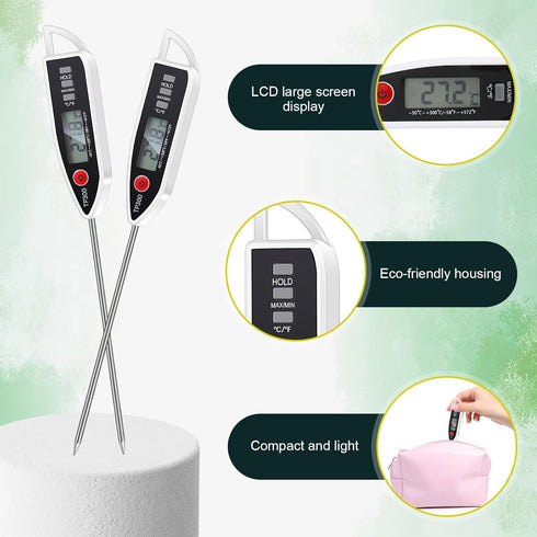6 Sets Waterproof Food Thermometer for Water, Liquid, Candle and Cooking Digital Meat Thermometer with Long Probe Instant Read Thermometer for Kit...