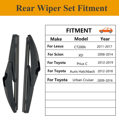 2 Pack 8 inch Rear Wiper Blades for Lexus CT200h 2011-2017 / Toyota Prius C 2012-2019 / Scion XD 2008-2014 Back Windshield Wiper Replacement...