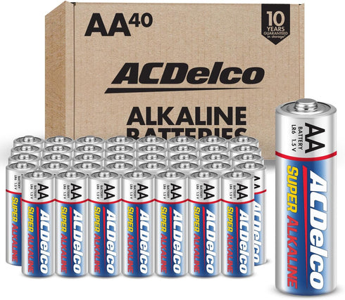ACDelco 40-Count AA Batteries, Maximum Power Super Alkaline Battery, 10-Year Shelf Life, Reclosable Packaging, Blue...