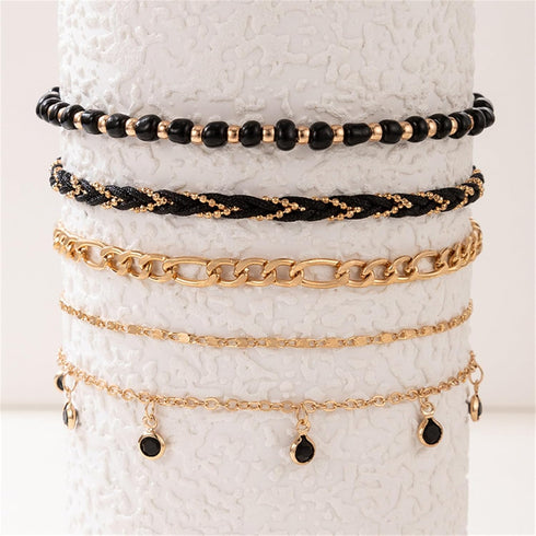 5Pcs Bohemain Layered Beaded Ankle Bracelets for Women,Dainty Stackable Seed Beads Ankle Bracelets Elastic Foot and Hand Chain Jewelry...